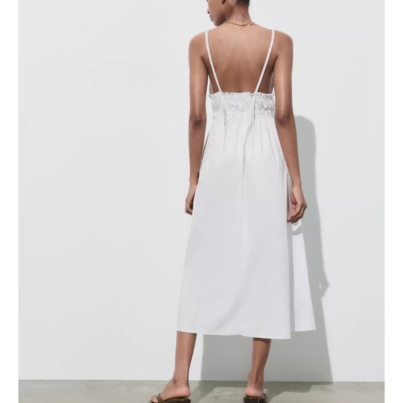 Zara White Poplin Midi Dress with Straps Extra Large - Picture 6 of 8